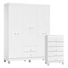 Cômoda Gaveteiro e Guarda Roupa 6 Portas Ternura Baby Branco Brilho  Incorplac