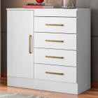 Cômoda Montevidéu 1 Porta 4 Gavetas Flex Branco/Rosa - Demóbile