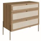 Cômoda Oslo Artesano 93 cm (largura) em MDP Cor Mel Palha Natural Três Gavetas Base Metal