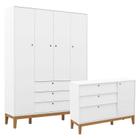 Cômoda Sapateira e Guarda Roupa Unique 4 Portas Branco Soft Eco Wood - Matic