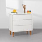 Cômoda Theo 3 Gavetas com Pés Retrô Mel - Branco Fosco