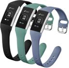 Compatível com Fitbit Charge 3 bandas/Fitbit Charge 4 pulseiras para mulheres, pulseira de substituição fina de silicone macio para Fitbit Charge 3/Charge 3 SE/Charge 4 bandas femininas masculinas, grande preto/pinha/cinza azulado