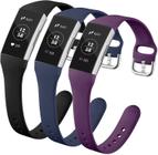 Compatível com pulseiras Fitbit Charge 3/Fitbit Charge 4 pulseiras para mulheres, pulseira de substituição fina de silicone macio para Fitbit Charge 3/Charge 3 SE/Charge 4 bandas femininas masculinas, pequena preta/azul-marinho/ameixa