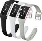 Compatível com pulseiras Fitbit Charge 3/Fitbit Charge 4 pulseiras para mulheres, pulseira de substituição fina de silicone macio para Fitbit Charge 3/Charge 3 SE/Charge 4 bandas femininas masculinas, pequena preta/branca/cinza