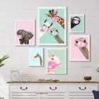 Composição 6 Quadros Decorativos Animais Chicletes - Vidro