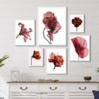 Composição 6 Quadros Decorativos Flores Vinho Marrom Marsala - com vidro