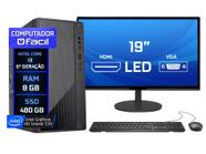 Computador Fácil Completo Intel core i3 (6ª geração) 8GB SSD 480GB Monitor 19" LED HD - Teclado Mouse