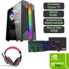 Computador Gamer Intel Core i7 8GB de Memória SSD 240GB Placa de Video Geforce 4GB teclado mouse mouse pad e Headset Gamer gabinete gamer RGB com wind