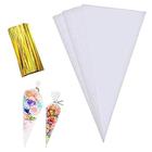 Cone Bags Clear Cello Treat Bags with Gold Twist Ties, Triângulo Transparente Cellophane Sweet Bag para Halloween Christmas Party Snacks Chocolates Candy Popcorn Cookies Craft Gifts (5.1 "X 9.8")