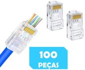 Conector plug Rede rj45 rj-45 Vazado passagem 100 peças