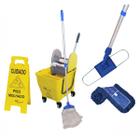 CONJ Balde Espremedor Para MOP Úmido DOBLÔ 30 Litros NYKT01 AMARELO Com PLACA + MOP Úmido Completo (Cabo + Garra + Refil) + MOP Pó Completo 60 cm (Cab