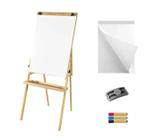 Conj Cavalete Flip Chart Porta Bloco Compacto Com Quadro Branco Madeira Pinus Ajustável 1,63/1,72 Metro 2510 + 1 Bloco Flip Chart 50 Folhas + 3 Marcad