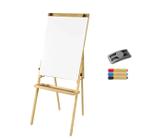 Conj Cavalete Flip Chart Porta Bloco Compacto Com Quadro Branco Madeira Pinus Natural Ajustável 1,63/1,72 Metros 2510 + 3 Marcadores Para Quadro Branc