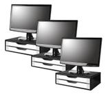 Conj com 3 Suportes para Monitor em MDF Black Piano com 2 Gavetas Brancas Souza Referência 3348