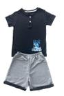 Conj Crazy Shark- Camiseta Gola Botões c/ Short Moletinho