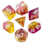 Conj. de 7 dados Iridescente - Amarelo e Púrpura - RPG