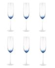 Conj de tacas para champagne transparente e azul - 6 pcs