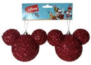 Conjunto 02 Bolas De Natal - Enfeite De Árvore Do Mickey Mouse - Rosa Pink Com Glitter - Decoração Natalina - Disney