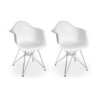 Conjunto 02 Cadeiras Charles Eames Eiffel Com Braços - Base Metal - Branca