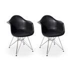 Conjunto 02 Cadeiras Charles Eames Eiffel Com Braços - Base Metal - Preta