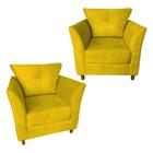 Conjunto 02 Poltrona Cadeira Decorativa Isis Clinica Escritório Suede Amarelo - Dl Decor - Doce Lar Decorações