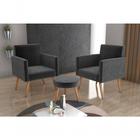 Conjunto 02 Poltronas Decorativas E 1 Puff Dallas Chumbo