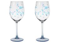 Conjunto 02 tacas de vinho tinto lapidada folhas azul 550ml