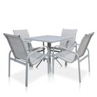 Conjunto 1 Mesa + 4 Cadeiras Para Área Externa, Gourmet, Jardim e Churrasqueira - Cinza
