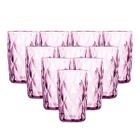 Conjunto 10 Copos de Vidro Diamond Rosa Transparente Alto Grande 350ML Linha Cristal Luxo Elegante