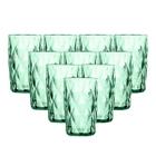 Conjunto 10 Copos de Vidro Verde Diamond Transparente Alto Grande 350ML Linha Cristal Luxo Elegante