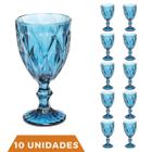 Conjunto 10 Copos Taça Azul Diamante 300ml Para Agua Vinho - Ecos