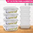 Conjunto 10 Potes 640ml Vidro Hermético 4 Travas Marmita