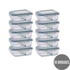 Conjunto 10 Potes Retangular c Divisória 1040ml Marmita Fit