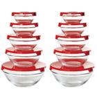 Conjunto 10 Potes Tigela Vidro Tampa Vermelho Class Home