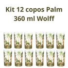 Conjunto 12 Copos Altos Cristal Palm Tree Handpaint 360 Ml Wolff