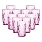 Conjunto 12 Copos de Vidro Diamond Rosa Transparente Alto Grande 350ML Linha Cristal Luxo Elegante