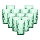 Conjunto 12 Copos de Vidro Diamond Verde Transparente Alto Grande 350ML Linha Cristal Luxo Elegante
