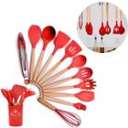 Conjunto 12 Utensílios Cozinha Silicone e Cabo de Madeira Profissional