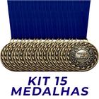 Conjunto 15 Medalhas Ouro Prata ou Bronze Relevo Tira Azul