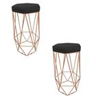 Conjunto 2 Banquetas Decorativa Hexagonal Aramado Bronze Suede Preto Rocha Móveis