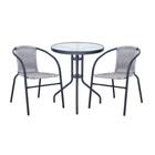 Conjunto 2 cadeiras Tóquio Rattan + Mesa Redonda com Tampo de Vidro na cor Cinza Para Área Externa