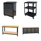 Conjunto 2 Carros Profissional 7 Gavetas 2 Bancadas Profissional 200cm para Ferramentas Presto Preto