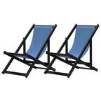 Conjunto 2 Espreguiçadeiras Preguiçosa Dobrável sem Braço Black em Madeira Maciça com Tecido Azul
