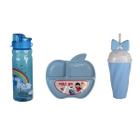 Conjunto 2 Garrafinhas e pratinho azul Unicórnio kit 3 peças