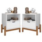 Conjunto 2 Mesas De Cabeceira Quarto Mini Cômoda Antares 1 Gaveta e 1 Nicho - Branco