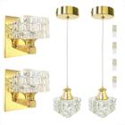 Conjunto 2 Pendentes 2 Arandelas De Cristal K9 Dourado + Led