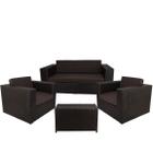 Conjunto 2 Poltronas 1 Namoradeira Assento Estofado com Mesa - Marrom Tabaco - Classe A