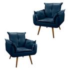 Conjunto 2 Poltronas Cadeira Decorativa Opala Azul Marinho