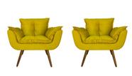 Conjunto 2 Poltronas Decorativa Estofada Para Salão de Beleza Opala Suede Amarelo - LM DECOR