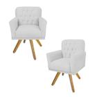 Conjunto 2 Poltronas Decorativas Base Giratória de Madeira Sala Anitta Suede Branco LM DECOR